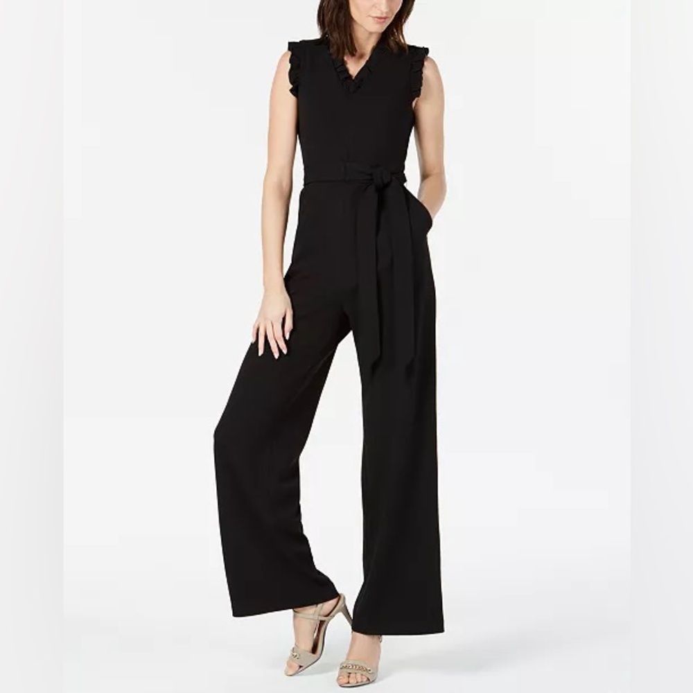 Calvin Klein Scuba Crepe Jumpsuit with Ruffle Hem Detail